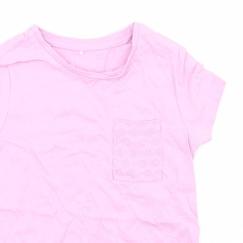George Girls Purple  Cotton Basic T-Shirt Size 5 Years Crew Neck  - Chest Pocket
