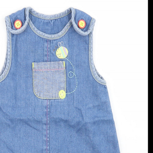 George Girls Blue  Cotton Pinafore/Dungaree Dress  Size 18-24 Months  Round Neck Button - Watch Me Grown