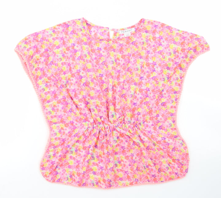 Primark Girls Pink Floral Polyester Kaftan Size 2-3 Years Round Neck Button - Swim Wear