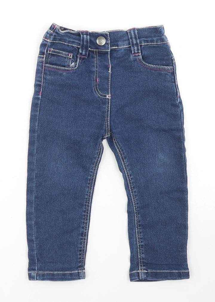 Young Dimensions Girls Blue  Cotton Cargo Jeans Size 18-24 Months  Snap