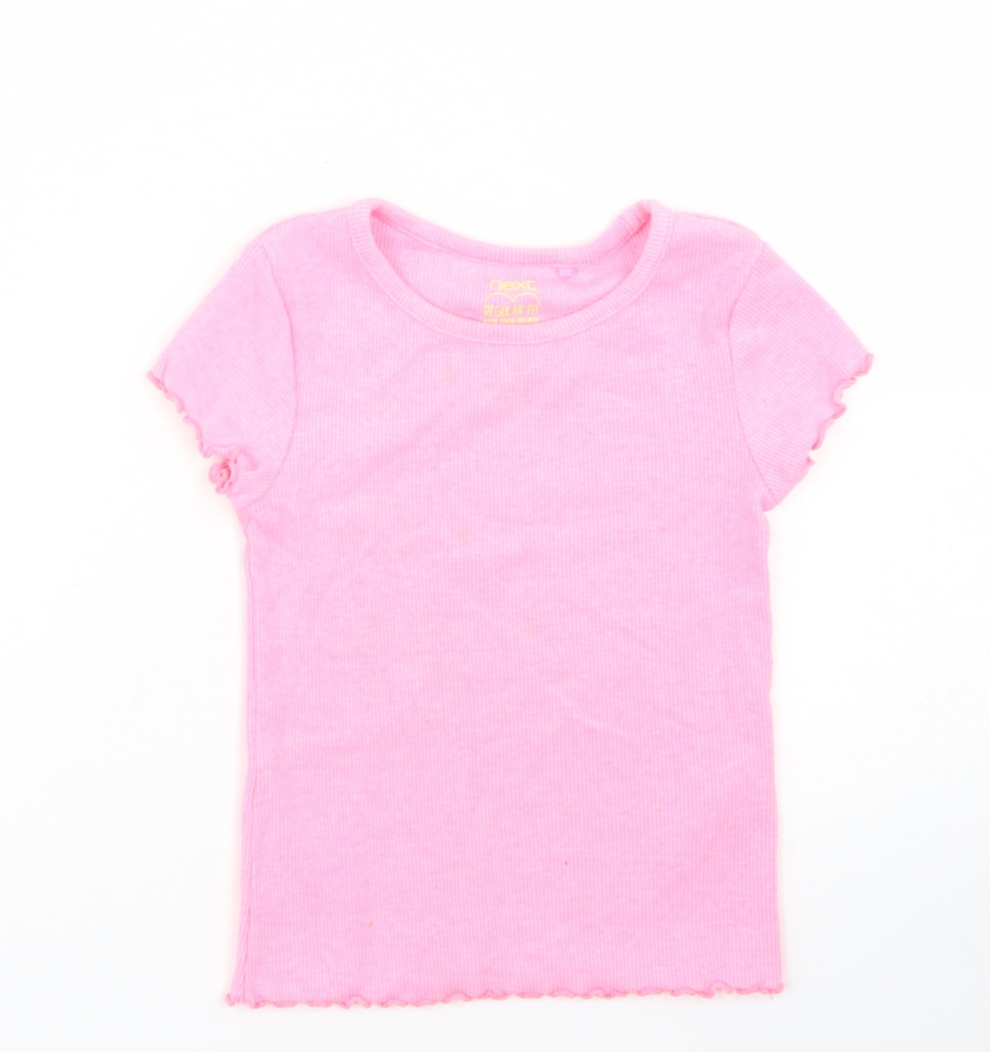 NEXT Girls Pink  Cotton Basic T-Shirt Size 3 Years Crew Neck  - Lettuce Edging