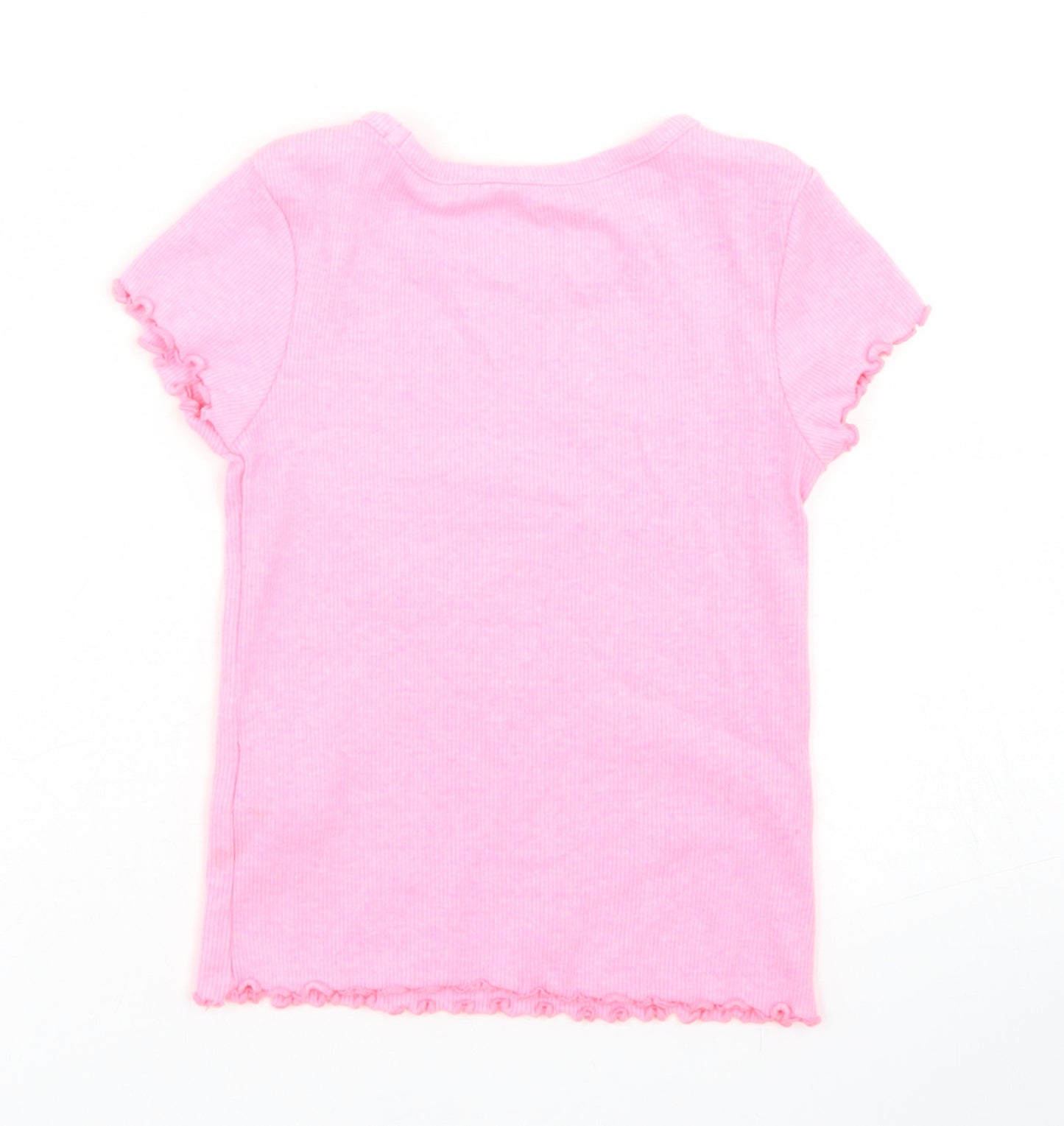 NEXT Girls Pink  Cotton Basic T-Shirt Size 3 Years Crew Neck  - Lettuce Edging