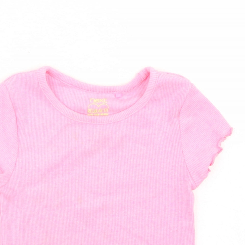 NEXT Girls Pink  Cotton Basic T-Shirt Size 3 Years Crew Neck  - Lettuce Edging