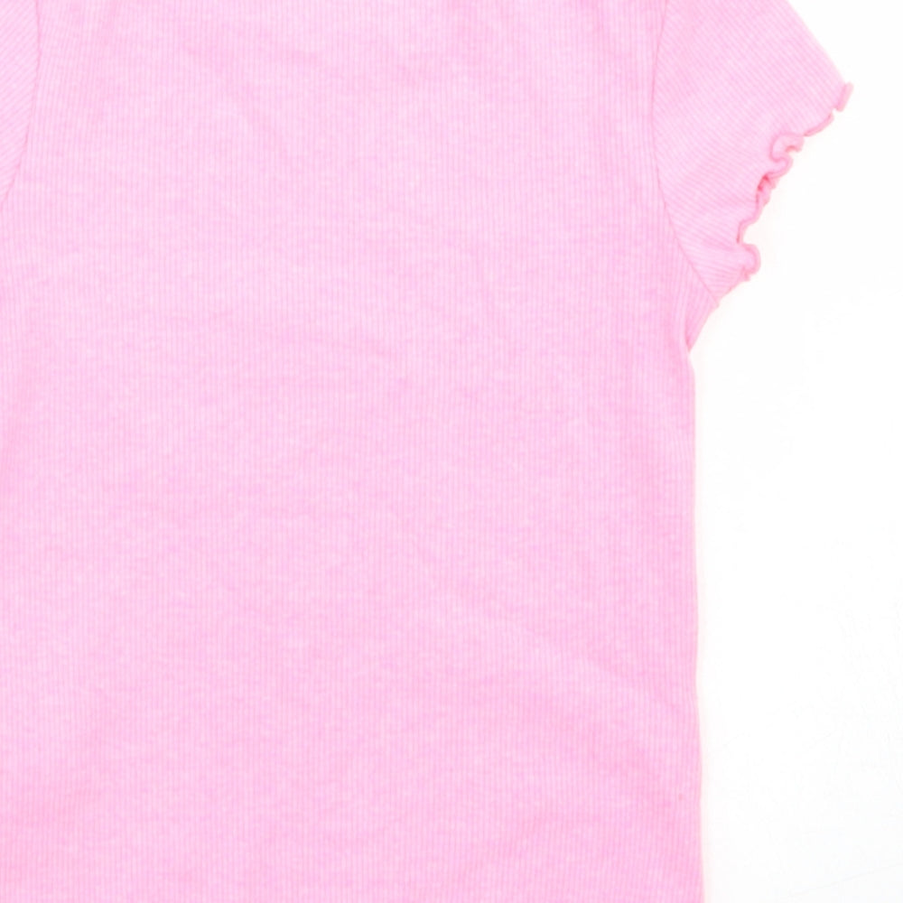 NEXT Girls Pink  Cotton Basic T-Shirt Size 3 Years Crew Neck  - Lettuce Edging