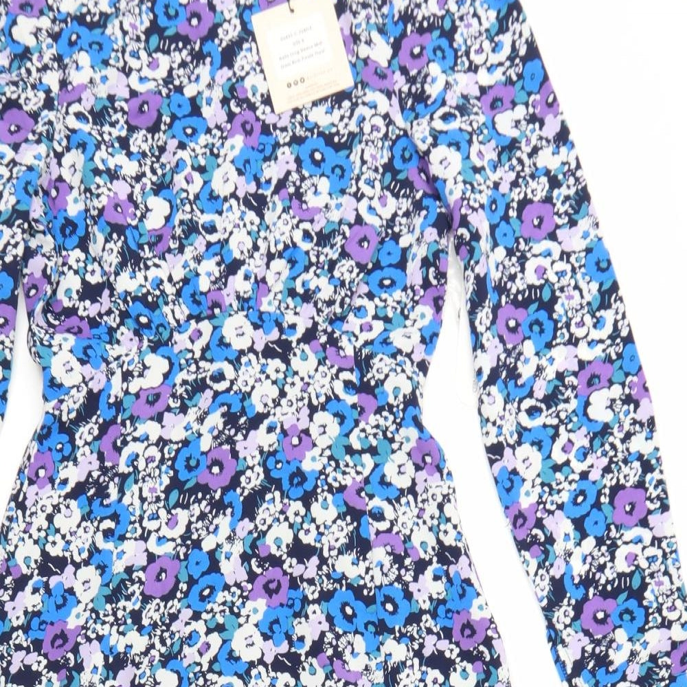 Girl in Mind Womens Blue Floral Polyester Skater Dress  Size 8  Round Neck Zip