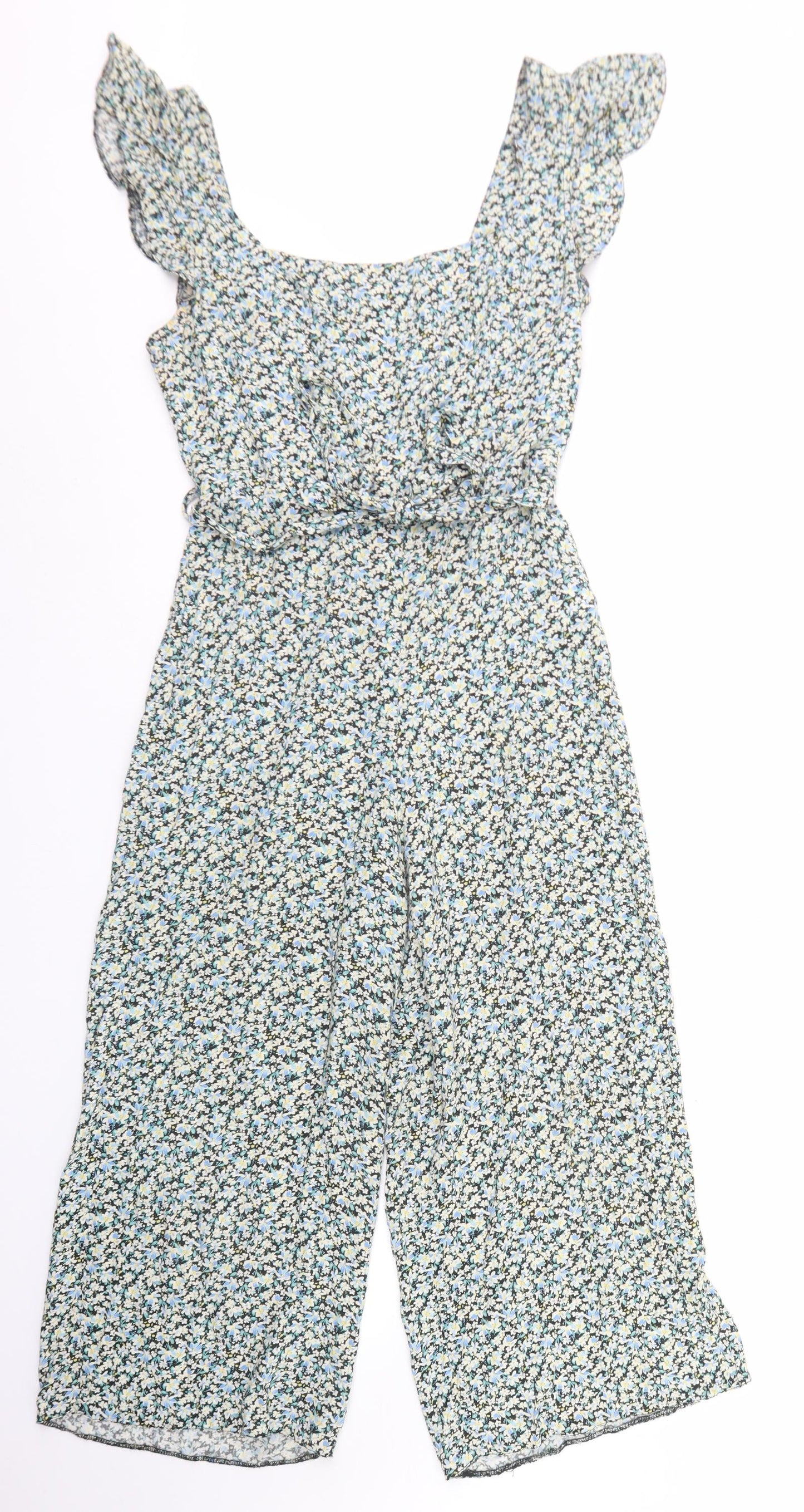New Look Womens Blue Floral Viscose Jumpsuit One-Piece Size 10 L20 in