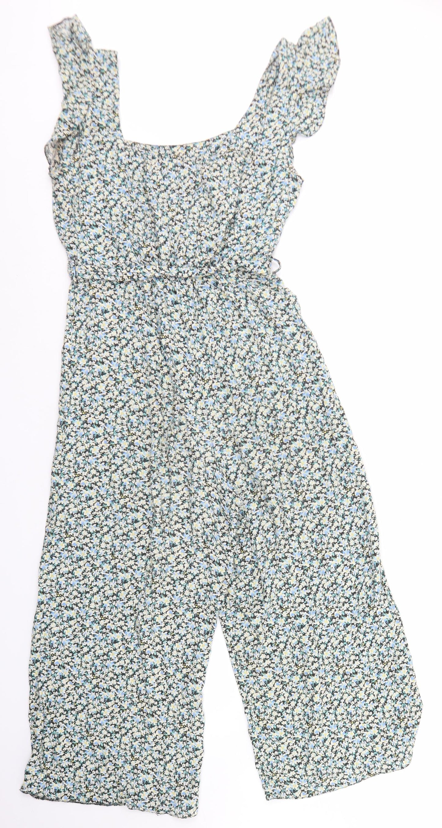 New Look Womens Blue Floral Viscose Jumpsuit One-Piece Size 10 L20 in