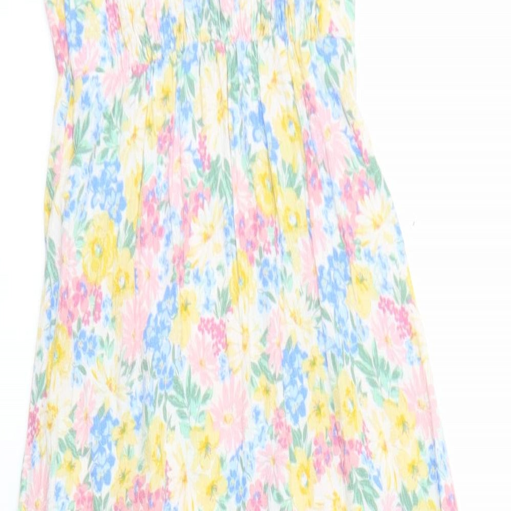 Stradivarius Womens Multicoloured Floral Viscose Fit & Flare  Size S  V-Neck  - Puff Sleeve