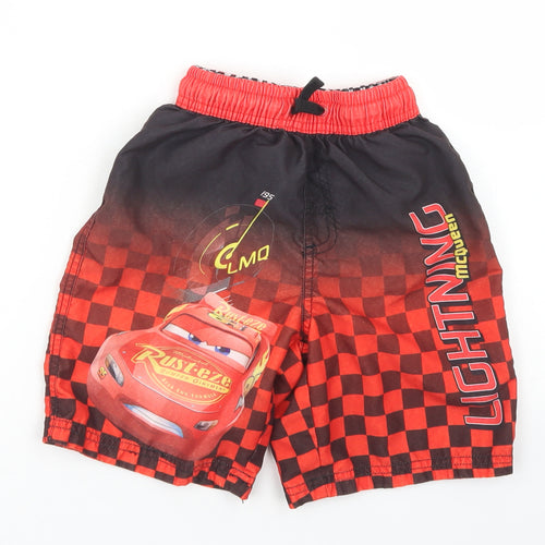 George Boys Red Check Polyester Sweat Shorts Size 6-7 Years  Regular Drawstring - Cars Lightning Mcqueen