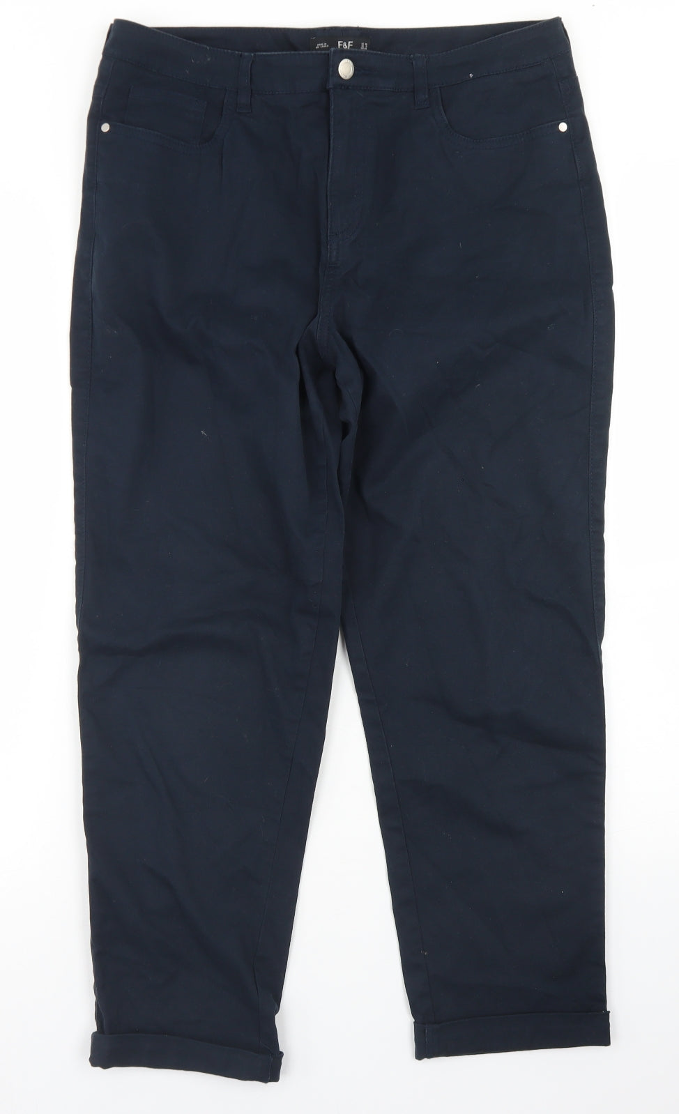 F&F Womens Blue  Cotton Chino Trousers Size 12 L24 in Regular Button