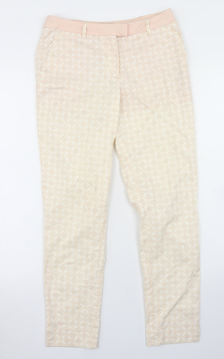 H&M Womens Pink Geometric Polyester Pedal Pusher Trousers Size 6 L27 in Regular Hook & Eye