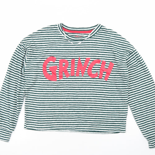Primark Womens Green Striped Viscose Cropped T-Shirt Size XS Crew Neck - The Grinch