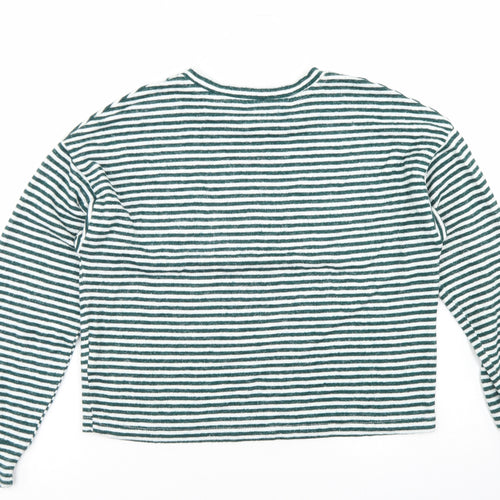 Primark Womens Green Striped Viscose Cropped T-Shirt Size XS Crew Neck - The Grinch