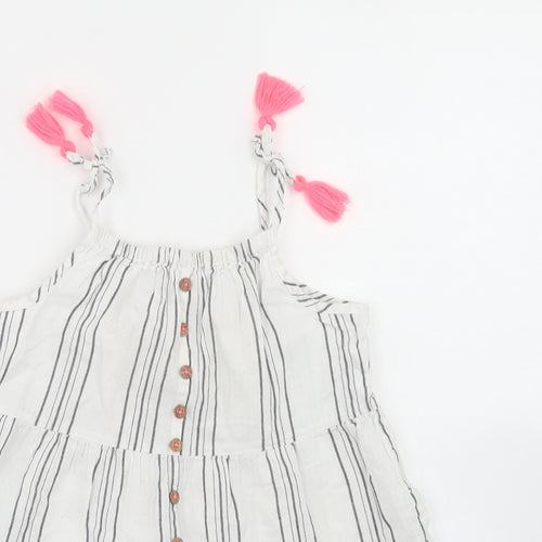 Matalan Girls White Striped Cotton Trapeze & Swing  Size 4 Years  Round Neck