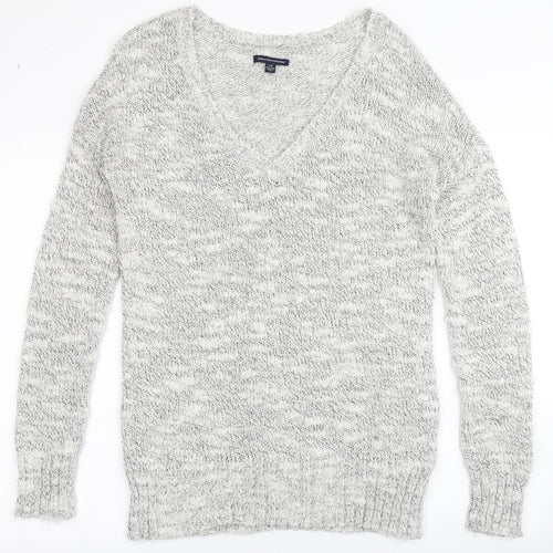 American Eagle Outfitters Womens Ivory V-Neck  Acrylic Pullover Jumper Size L