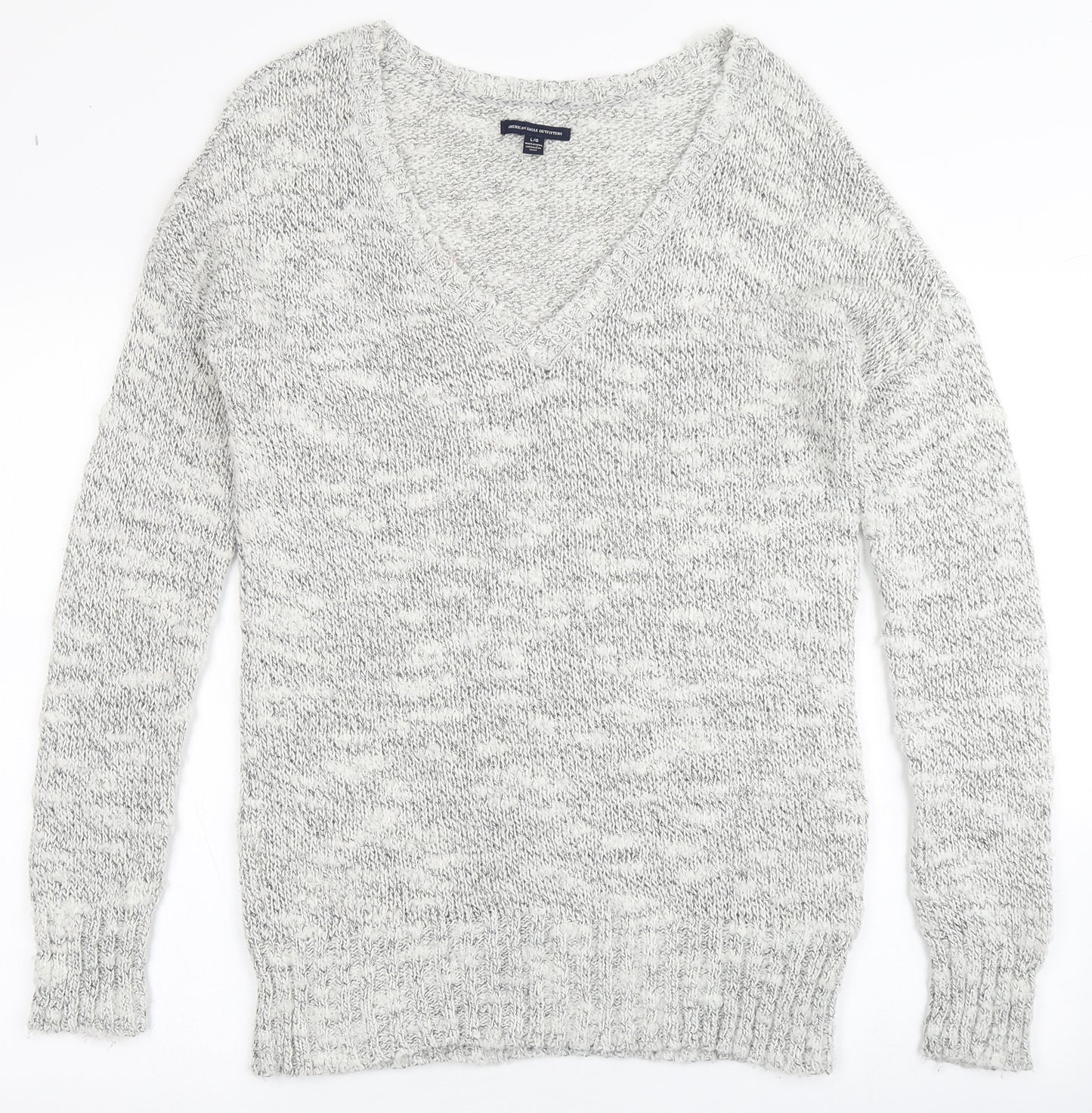 American Eagle Outfitters Womens Ivory V-Neck  Acrylic Pullover Jumper Size L