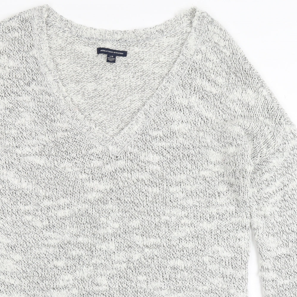 American Eagle Outfitters Womens Ivory V-Neck  Acrylic Pullover Jumper Size L