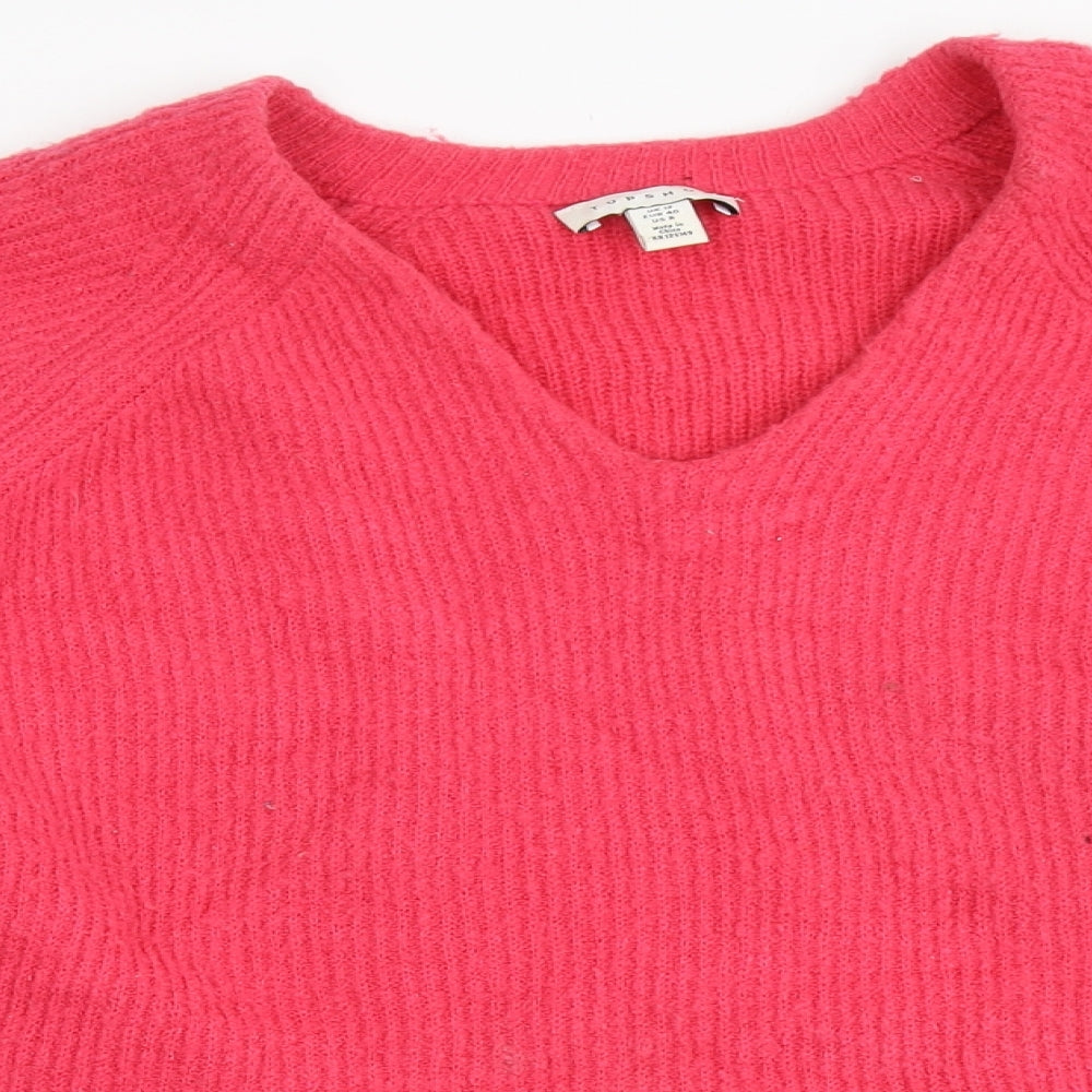 Topshop Womens Pink Round Neck  Acrylic Pullover Jumper Size 12