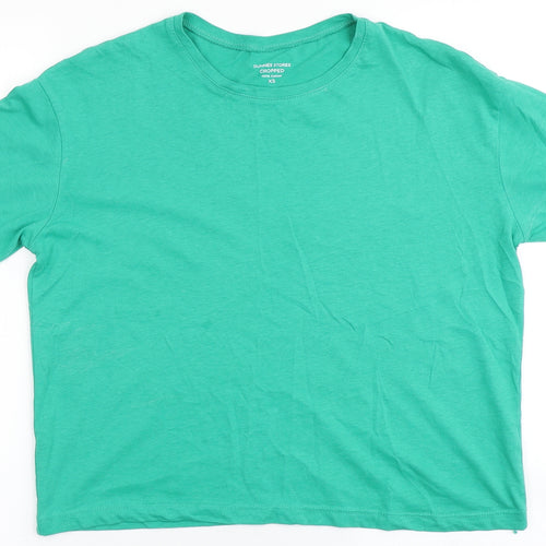 Dunnes Stores Womens Green  100% Cotton Cropped T-Shirt Size XS Round Neck