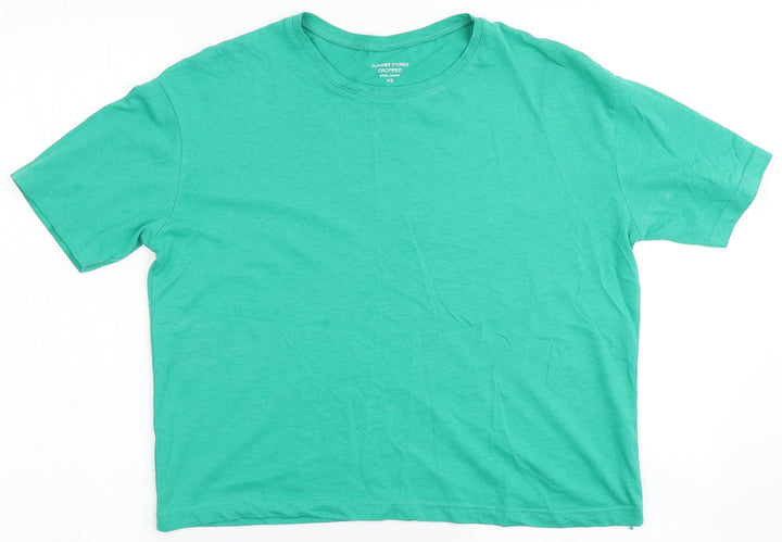Dunnes Stores Womens Green 100% Cotton Cropped T-Shirt Size XS Round Neck