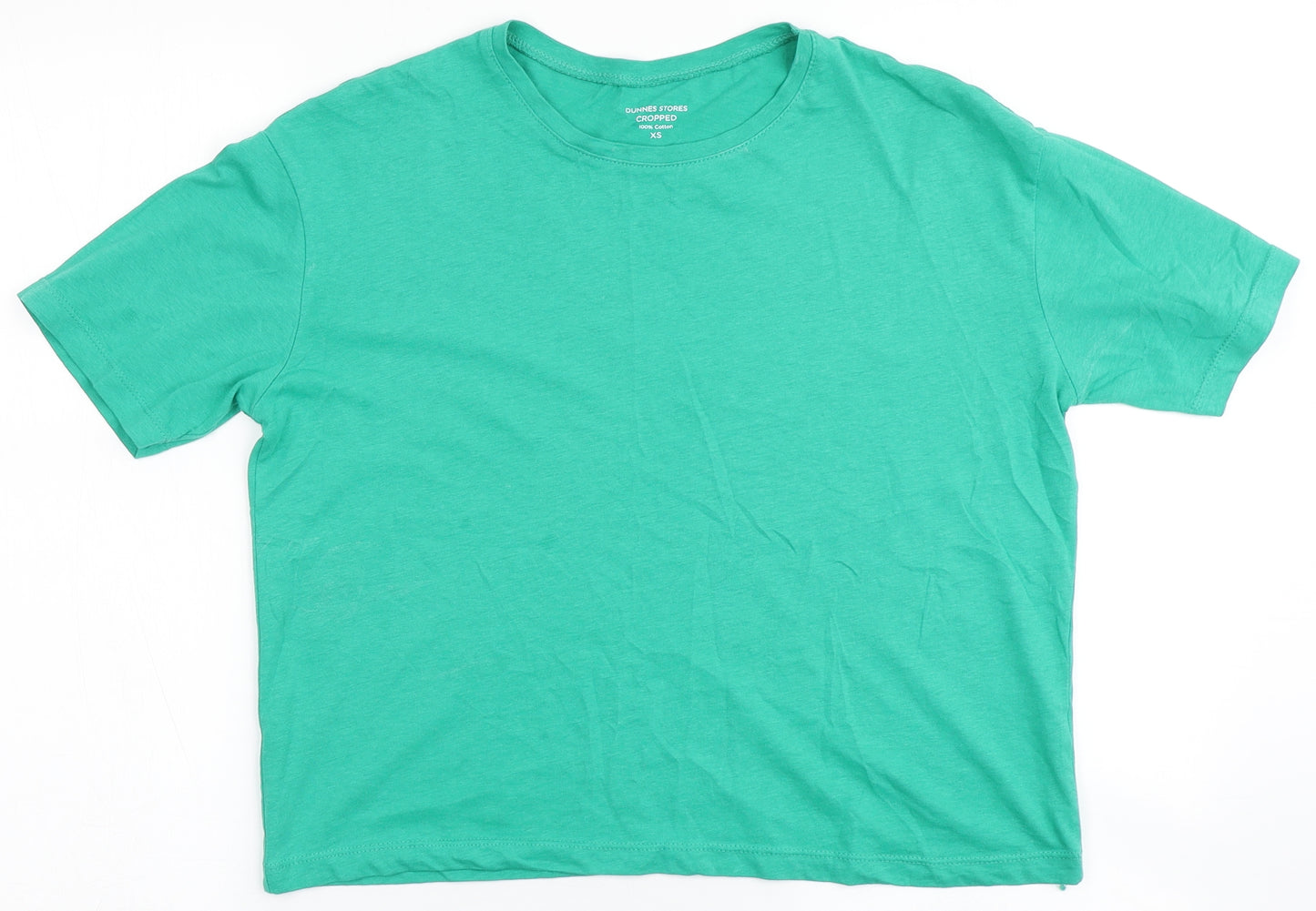 Dunnes Stores Womens Green  100% Cotton Cropped T-Shirt Size XS Round Neck