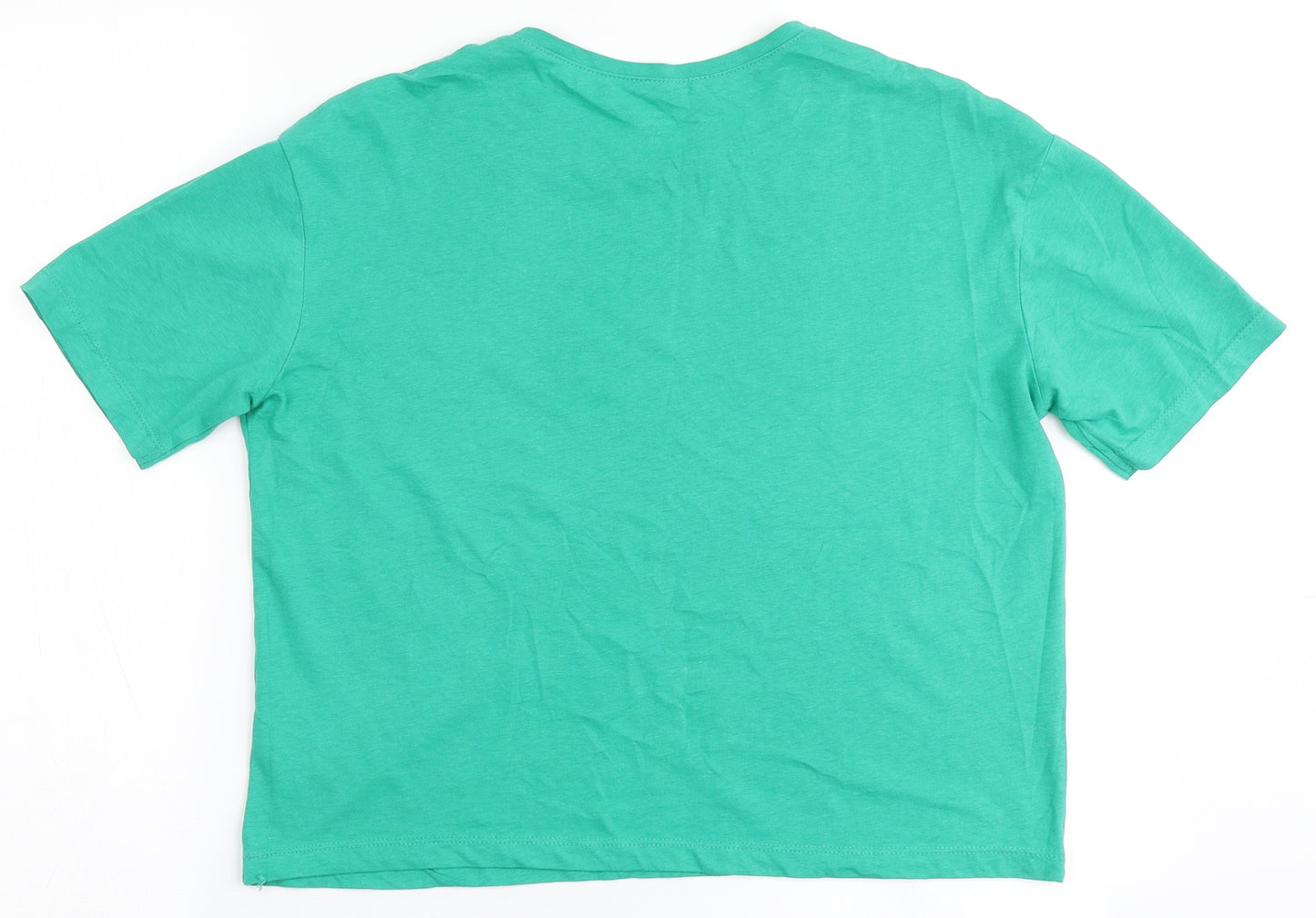 Dunnes Stores Womens Green  100% Cotton Cropped T-Shirt Size XS Round Neck
