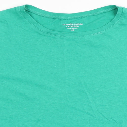 Dunnes Stores Womens Green  100% Cotton Cropped T-Shirt Size XS Round Neck