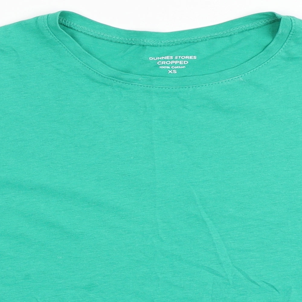 Dunnes Stores Womens Green  100% Cotton Cropped T-Shirt Size XS Round Neck