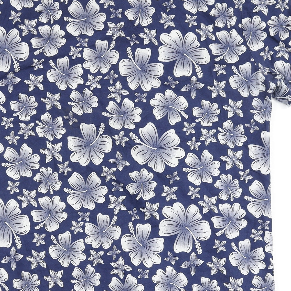 Hot Tuna Mens Blue Floral Cotton  Button-Up Size M Round Neck Button