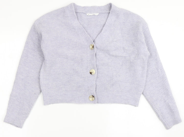Candy Couture Girls Purple V-Neck Acrylic Cardigan Jumper Size 13 Years Button