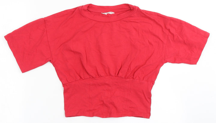 Candy Couture Girls Pink Cotton Cropped T-Shirt Size 12 Years Round Neck