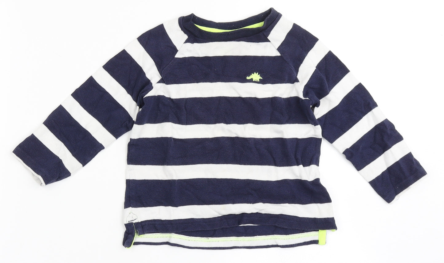F&F Boys Blue Striped 100% Cotton Basic T-Shirt Size 18-24 Months Round Neck  - Dinosaur