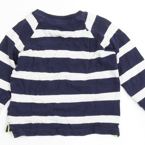 F&F Boys Blue Striped 100% Cotton Basic T-Shirt Size 18-24 Months Round Neck  - Dinosaur