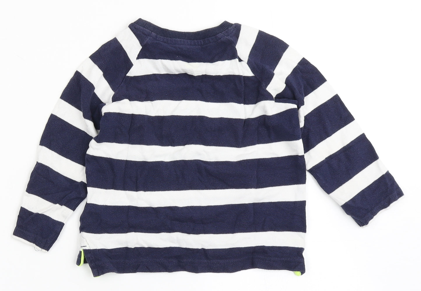 F&F Boys Blue Striped 100% Cotton Basic T-Shirt Size 18-24 Months Round Neck  - Dinosaur