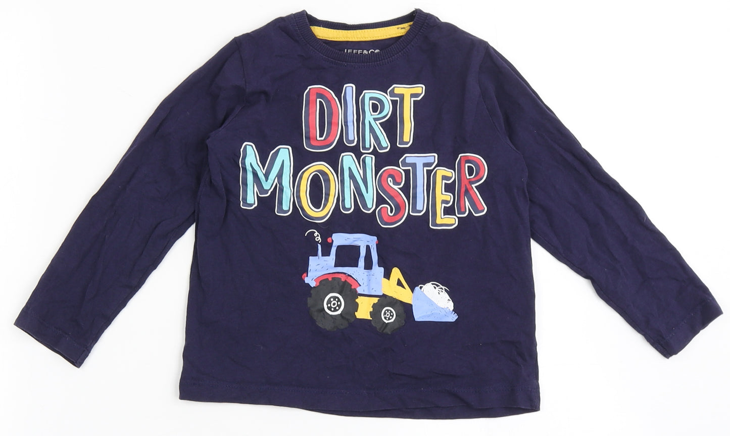 Jeff&Co Boys Blue  100% Cotton Basic T-Shirt Size 2-3 Years Round Neck  - Tractor
