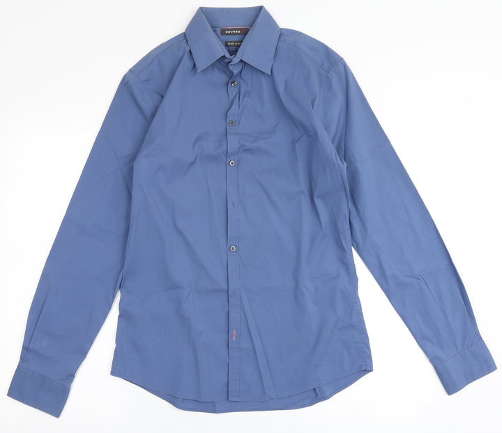 Devred Mens Blue  Cotton  Button-Up Size M Round Neck Button