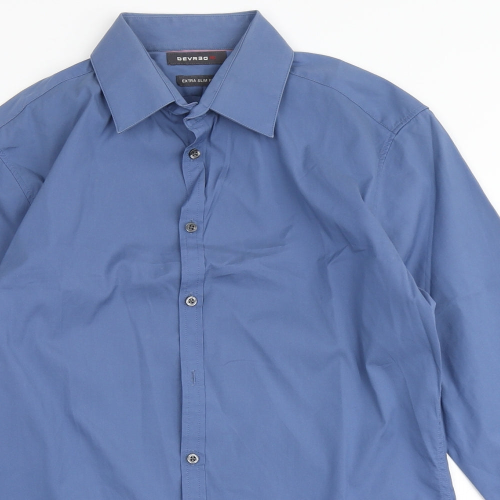 Devred Mens Blue  Cotton  Button-Up Size M Round Neck Button