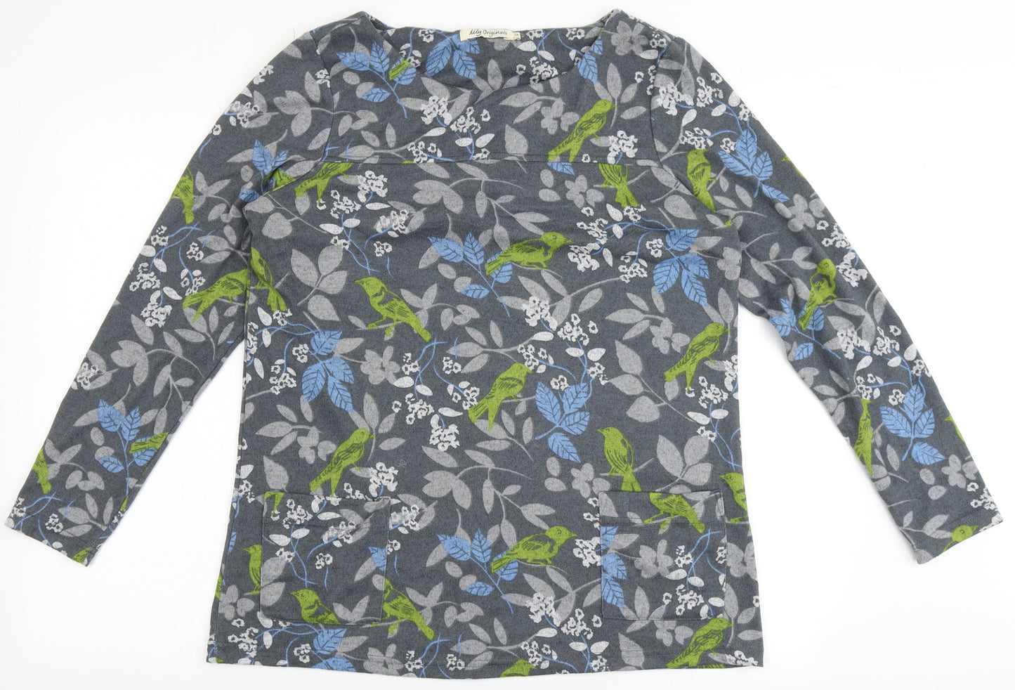 Lily Originals Womens Grey Floral Polyester Basic T-Shirt Size 14 Round Neck
