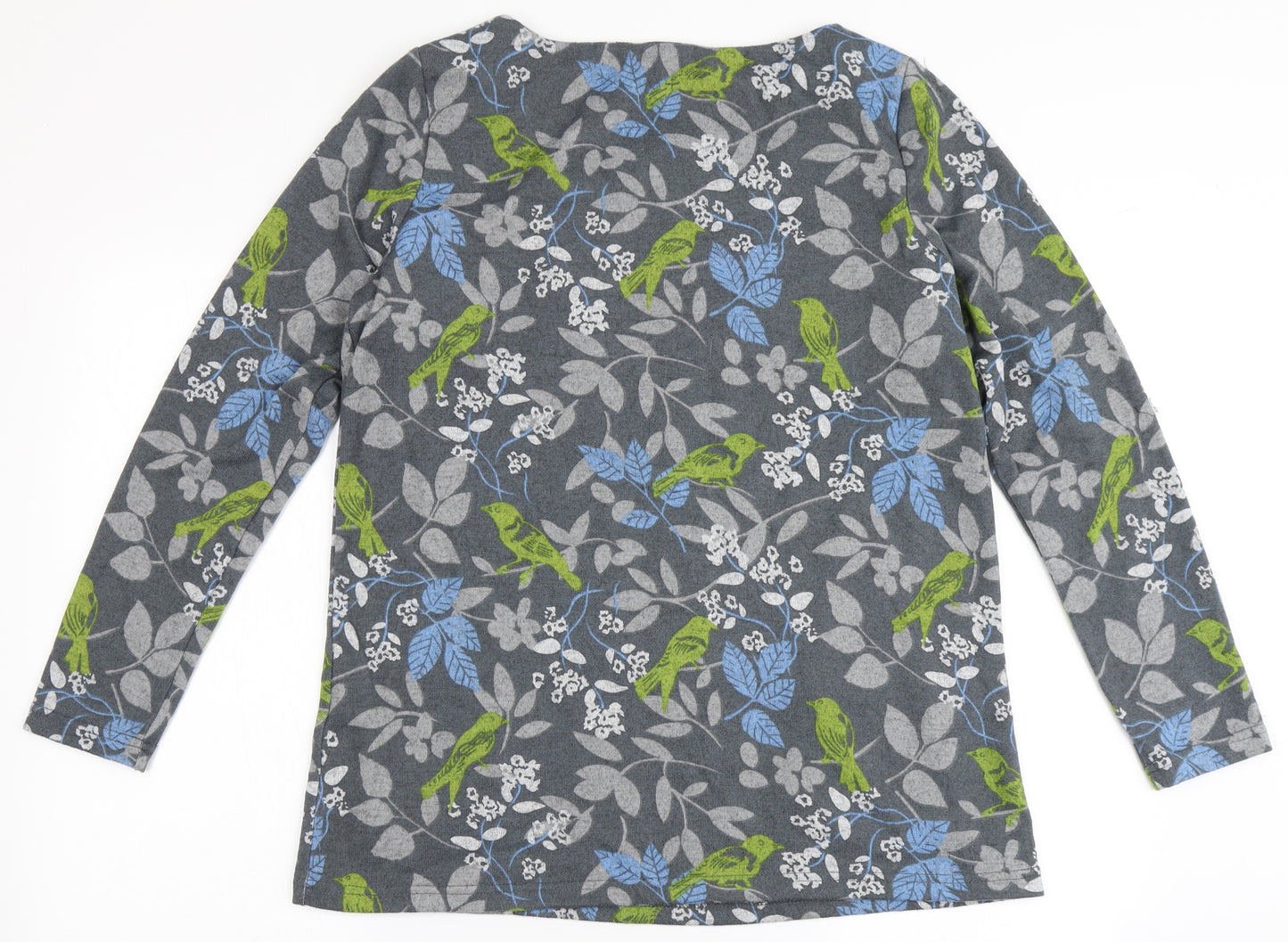 Lily Originals Womens Grey Floral Polyester Basic T-Shirt Size 14 Round Neck