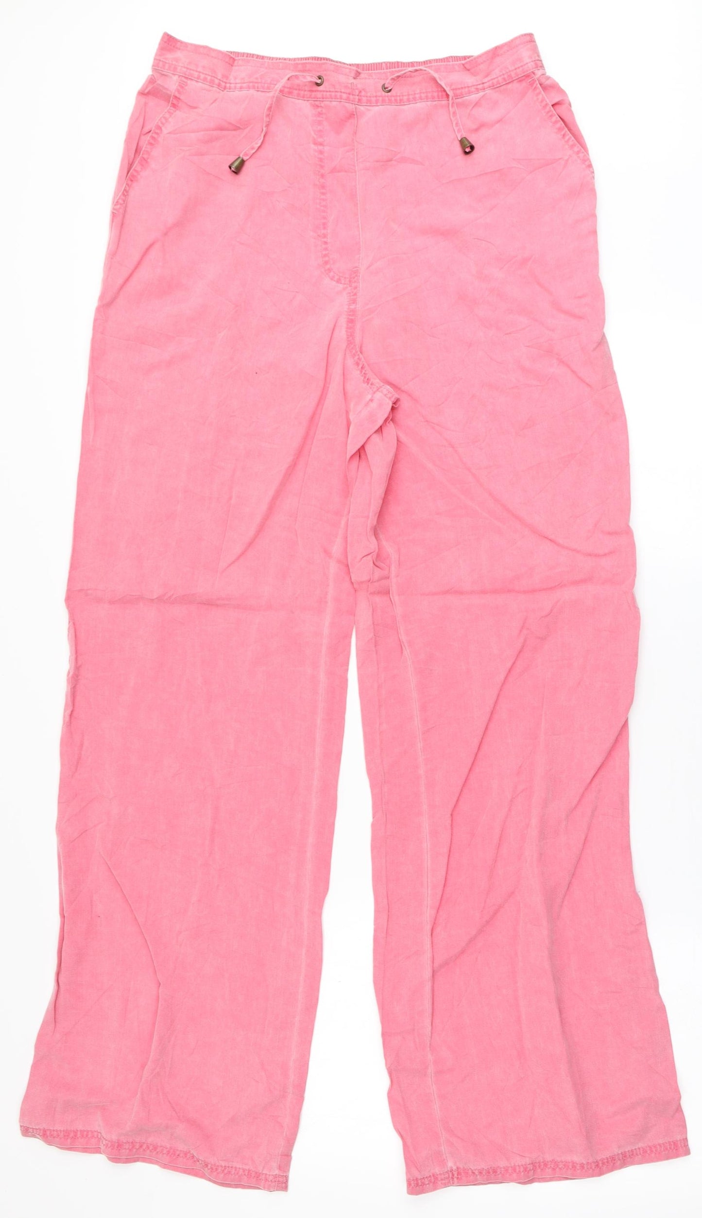 Marks and Spencer Womens Pink  Lyocell Trousers  Size 14 L31 in Regular Drawstring