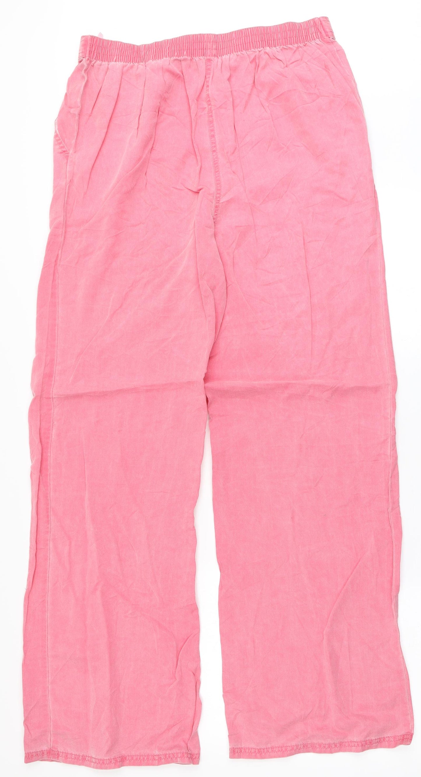 Marks and Spencer Womens Pink  Lyocell Trousers  Size 14 L31 in Regular Drawstring