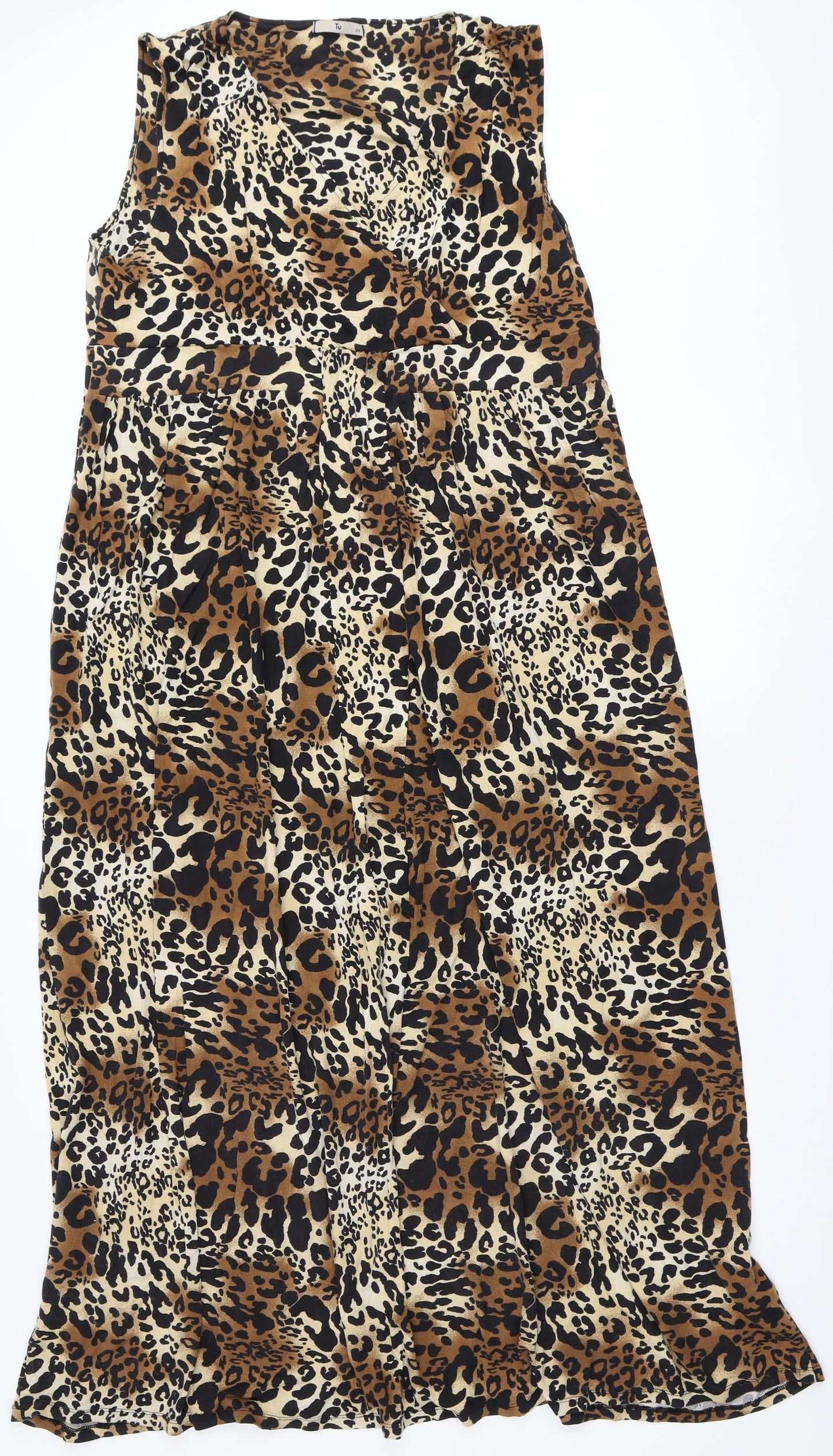 TU Womens Brown Animal Print Viscose A-Line  Size 20  Round Neck