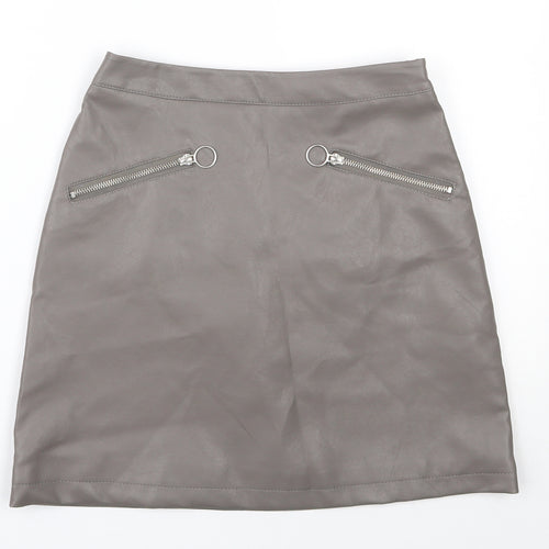 Primark Womens Grey  Polyurethane A-Line Skirt Size 6   Zip