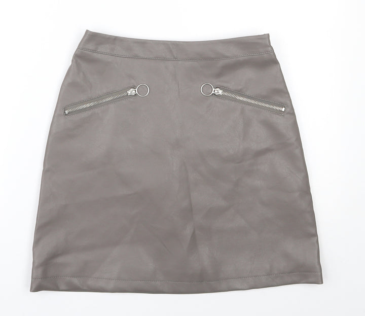 Primark Womens Grey Polyurethane A-Line Skirt Size 6 Zip