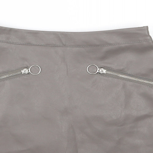 Primark Womens Grey  Polyurethane A-Line Skirt Size 6   Zip