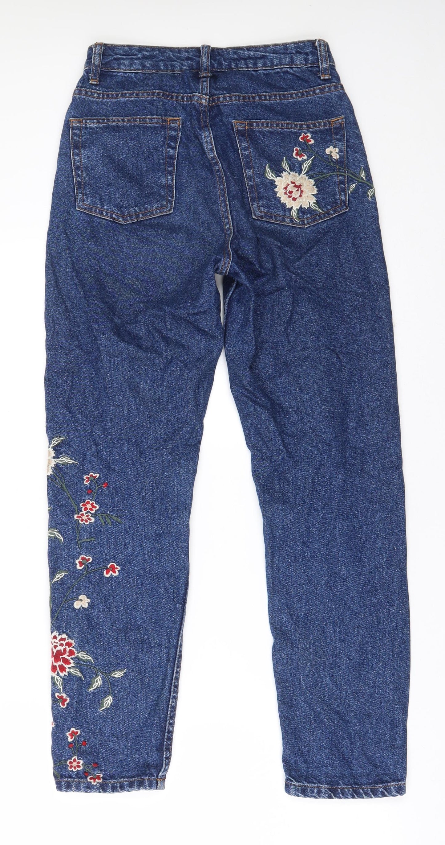 TopShop Moto Womens Blue Floral Cotton Mom Jeans Size 25 in L30 in Regular Zip