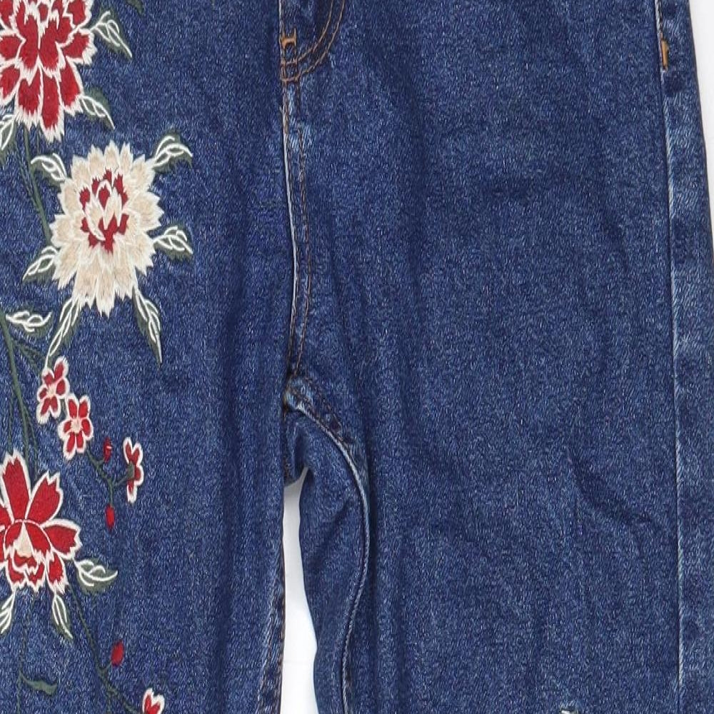 TopShop Moto Womens Blue Floral Cotton Mom Jeans Size 25 in L30 in Regular Zip