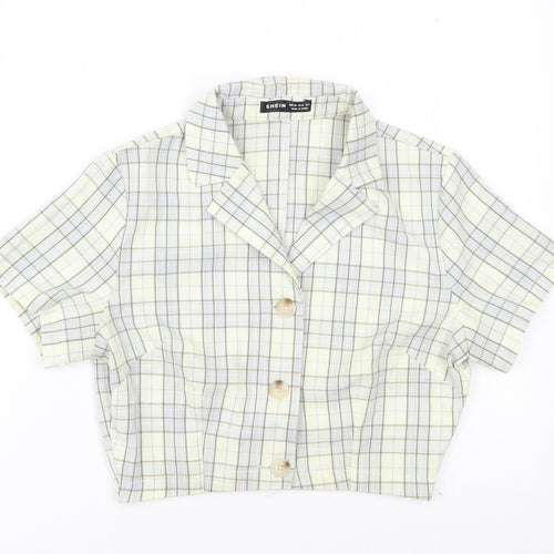 SheIn Womens Yellow Plaid Polyester Cropped Button-Up Size XS Collared