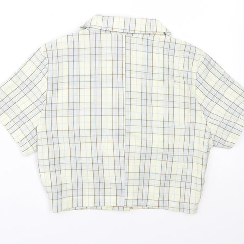 SheIn Womens Yellow Plaid Polyester Cropped Button-Up Size XS Collared