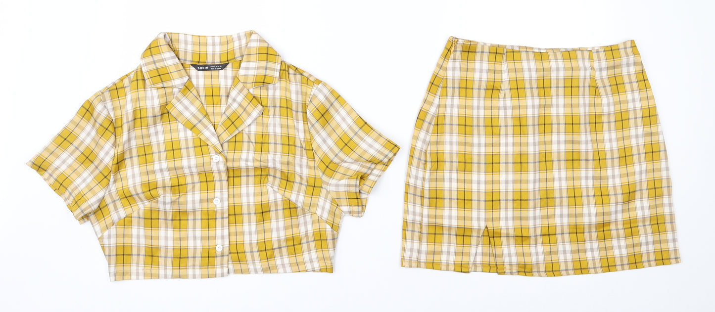 SheIn Womens Yellow Plaid Polyester Skirt/ Skort Set Outfit/Set Size XS  Button - Co-ord set